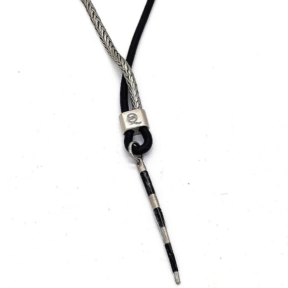 Alexander McQueen 26" Leather Cord Stainless Silver Combination Pendant Necklace - Picture 3 of 6